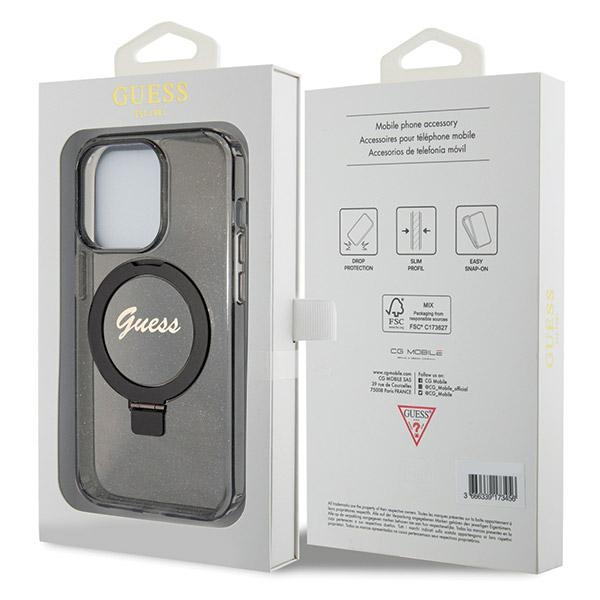 iTok webáruház - Guess Guess Ring Stand Script Glitter MagSafe tok iPhone 14 Pro készülékhez (fekete) 8 Guess Ring Stand Script Glitter MagSafe case for iPhone 14 Pro (fekete)