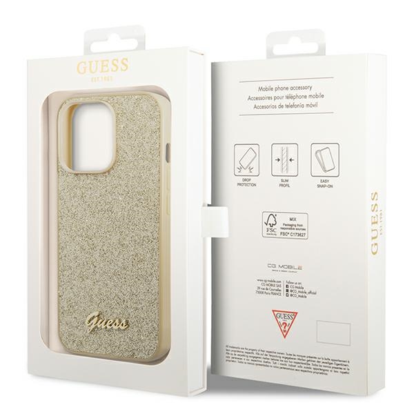 iTok webáruház - Guess Guess Glitter Script tok iPhone 14 Pro készülékhez (arany) 8 Guess Glitter Script Case for iPhone 14 Pro (arany)