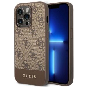 Guess GUHCP14LG4GLBR iPhone 14 Pro barna keménytok – 4G Stripe Collection