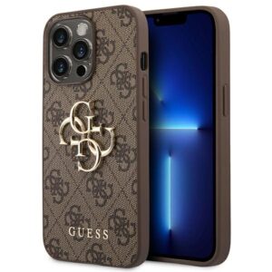 Guess 4G Big Metal Logo tok iPhone 14 Pro készülékhez (barna)