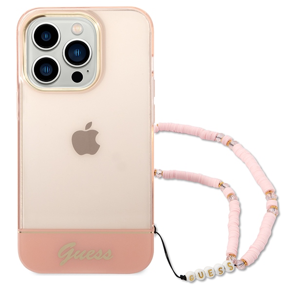 iTok webáruház - Guess Guess GUHCP14LHGCOHP iPhone 14 Pro 6,1 hüvelykes rózsaszín keménytok pánttal 2 Guess GUHCP14LHGCOHP iPhone 14 Pro 6.1" pink/pink hardcase Translucent Pearl Strap