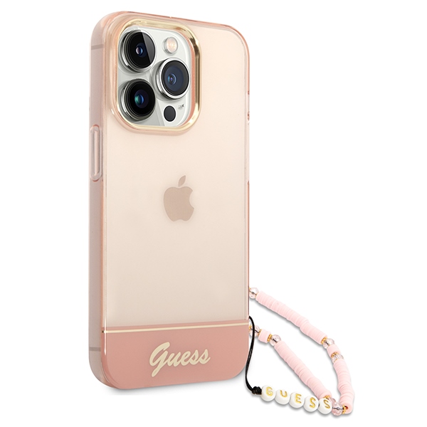 iTok webáruház - Guess Guess GUHCP14LHGCOHP iPhone 14 Pro 6,1 hüvelykes rózsaszín keménytok pánttal 3 Guess GUHCP14LHGCOHP iPhone 14 Pro 6.1" pink/pink hardcase Translucent Pearl Strap