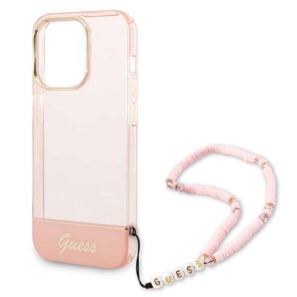 iTok webáruház - Guess Guess GUHCP14LHGCOHP iPhone 14 Pro 6,1 hüvelykes rózsaszín keménytok pánttal 5 Guess GUHCP14LHGCOHP iPhone 14 Pro 6.1" pink/pink hardcase Translucent Pearl Strap