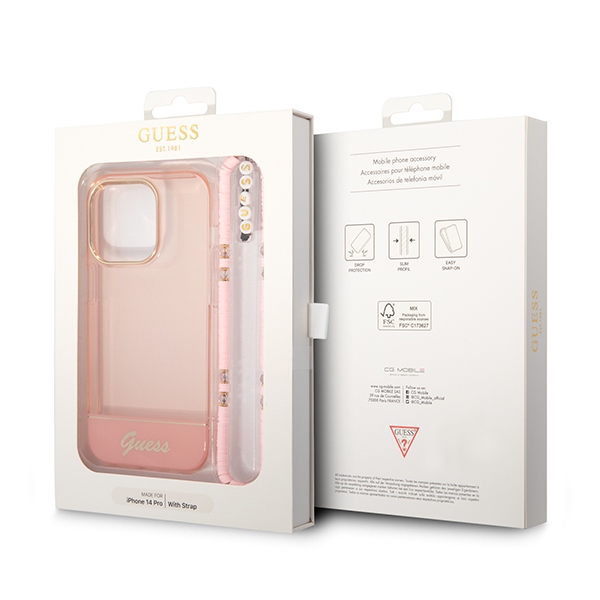 iTok webáruház - Guess Guess GUHCP14LHGCOHP iPhone 14 Pro 6,1 hüvelykes rózsaszín keménytok pánttal 7 Guess GUHCP14LHGCOHP iPhone 14 Pro 6.1" pink/pink hardcase Translucent Pearl Strap