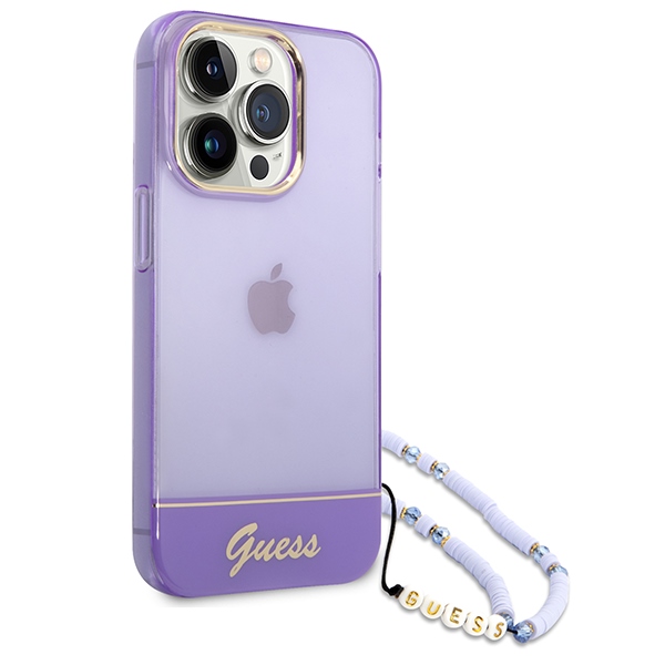 iTok webáruház - Guess Guess GUHCP14LHGCOHU tok iPhone 14 Pro 6,1 hüvelykes készülékhez – Translucent Pearl Strap 3 Guess GUHCP14LHGCOHU iPhone 14 Pro 6.1" purple/purple hardcase Translucent Pearl Strap