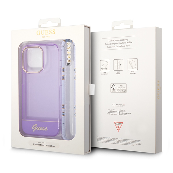 iTok webáruház - Guess Guess GUHCP14LHGCOHU tok iPhone 14 Pro 6,1 hüvelykes készülékhez – Translucent Pearl Strap 7 Guess GUHCP14LHGCOHU iPhone 14 Pro 6.1" purple/purple hardcase Translucent Pearl Strap