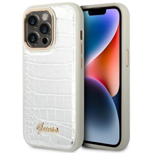 Guess Croco Collection tok iPhone 14 Pro készülékhez (ezüst)