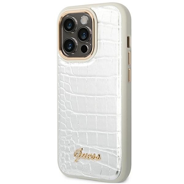 iTok webáruház - Guess Guess Croco Collection tok iPhone 14 Pro készülékhez (ezüst) 2 Guess Croco Collection case for iPhone 14 Pro 6.1" (ezüst)