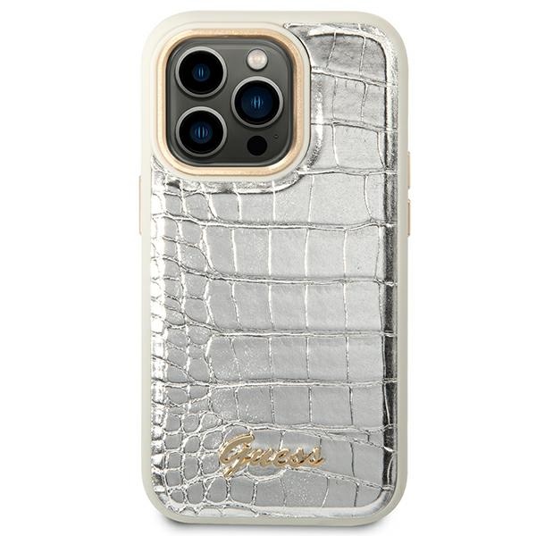 iTok webáruház - Guess Guess Croco Collection tok iPhone 14 Pro készülékhez (ezüst) 3 Guess Croco Collection case for iPhone 14 Pro 6.1" (ezüst)