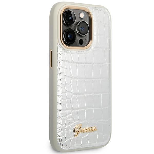 iTok webáruház - Guess Guess Croco Collection tok iPhone 14 Pro készülékhez (ezüst) 4 Guess Croco Collection case for iPhone 14 Pro 6.1" (ezüst)