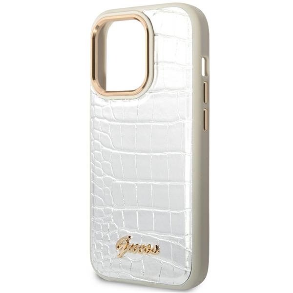 iTok webáruház - Guess Guess Croco Collection tok iPhone 14 Pro készülékhez (ezüst) 6 Guess Croco Collection case for iPhone 14 Pro 6.1" (ezüst)