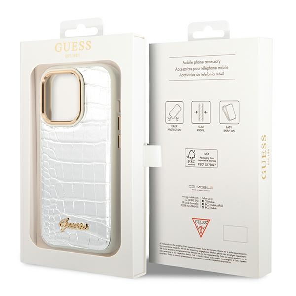 iTok webáruház - Guess Guess Croco Collection tok iPhone 14 Pro készülékhez (ezüst) 8 Guess Croco Collection case for iPhone 14 Pro 6.1" (ezüst)