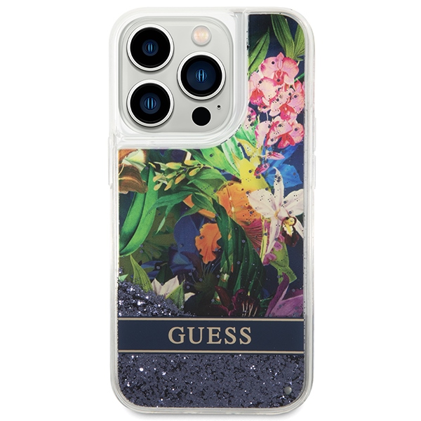 iTok webáruház - Guess Guess GUHCP14LLFLSB Flower Liquid Glitter kék tok iPhone 14 Pro 6,1" készülékhez 3 Guess GUHCP14LLFLSB iPhone 14 Pro 6.1 "blue / blue hardcase Flower Liquid Glitter