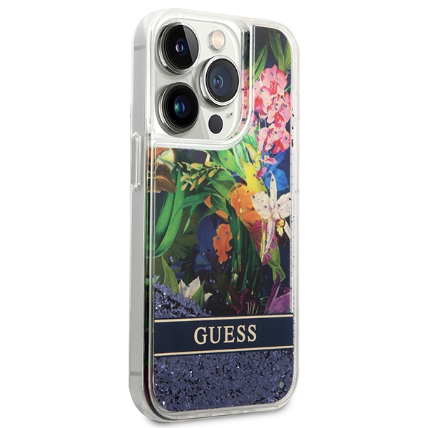 iTok webáruház - Guess Guess GUHCP14LLFLSB Flower Liquid Glitter kék tok iPhone 14 Pro 6,1" készülékhez 4 Guess GUHCP14LLFLSB iPhone 14 Pro 6.1 "blue / blue hardcase Flower Liquid Glitter