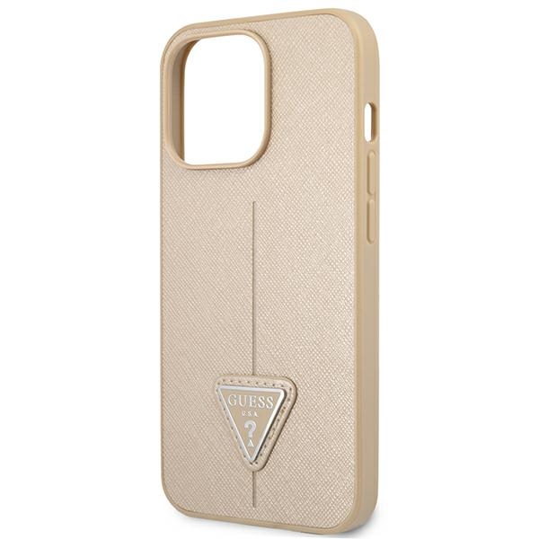 iTok webáruház - Guess Guess GUHCP14LPSATLE SaffianoTriangle Logo tok iPhone 14 Pro 6,1 hüvelykes készülékhez, bézs 6 Guess GUHCP14LPSATLE iPhone 14 Pro 6,1 "beige / beige hardcase SaffianoTriangle Logo