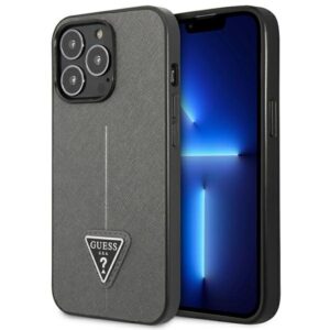 Guess GUHCP14LPSATLG SaffianoTriangle Logo tok iPhone 14 Pro 6,1 hüvelykes készülékhez – ezüst