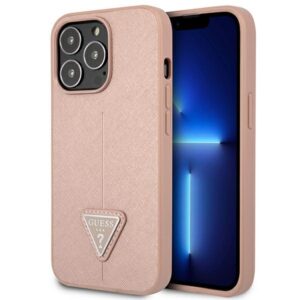 Guess GUHCP14LPSATLP SaffianoTriangle Logo tok iPhone 14 Pro készülékhez – rózsaszín