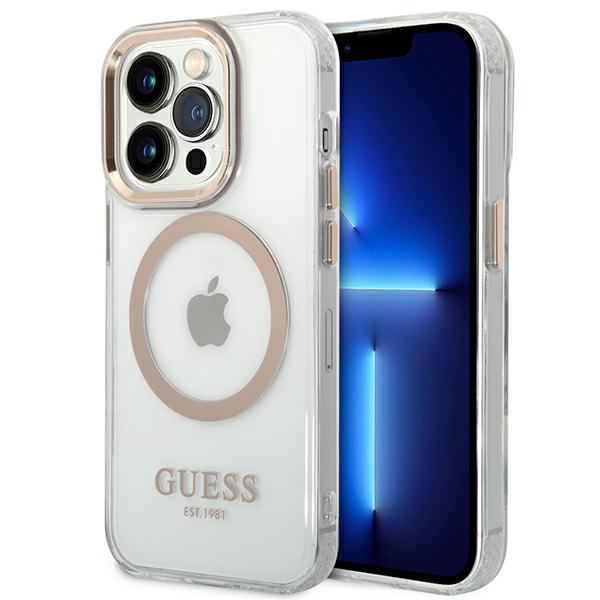 iTok webáruház - Guess Guess GUHMP14LHTRMD iPhone 14 Pro 6,1" tok – Metal Outline MagSafe, arany 1 Guess GUHMP14LHTRMD iPhone 14 Pro 6.1 "gold / gold hard case Metal Outline Magsafe