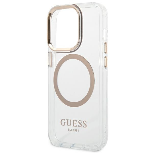 iTok webáruház - Guess Guess GUHMP14LHTRMD iPhone 14 Pro 6,1" tok – Metal Outline MagSafe, arany 6 Guess GUHMP14LHTRMD iPhone 14 Pro 6.1 "gold / gold hard case Metal Outline Magsafe