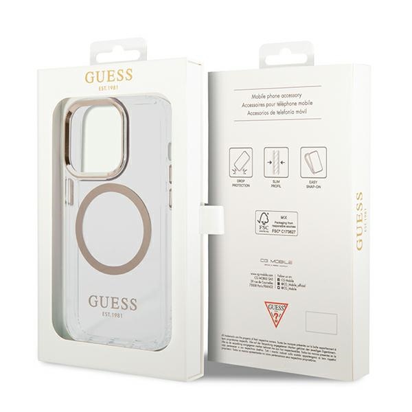 iTok webáruház - Guess Guess GUHMP14LHTRMD iPhone 14 Pro 6,1" tok – Metal Outline MagSafe, arany 8 Guess GUHMP14LHTRMD iPhone 14 Pro 6.1 "gold / gold hard case Metal Outline Magsafe