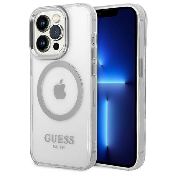 iTok webáruház - Guess Guess GUHMP14LHTRMS iPhone 14 Pro 6,1 hüvelykes tok – Metal Outline MagSafe, ezüst/átlátszó 1 Guess GUHMP14LHTRMS iPhone 14 Pro 6.1" silver/silver hard case Metal Outline Magsafe