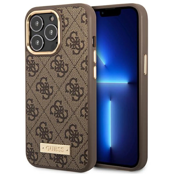 iTok webáruház - Guess Guess GUHMP14LU4GPRW iPhone 14 Pro 6,1 hüvelykes barna kemény tok MagSafe 1 Guess GUHMP14LU4GPRW iPhone 14 Pro 6.1 "brown / brown hard case 4G Logo Plate MagSafe