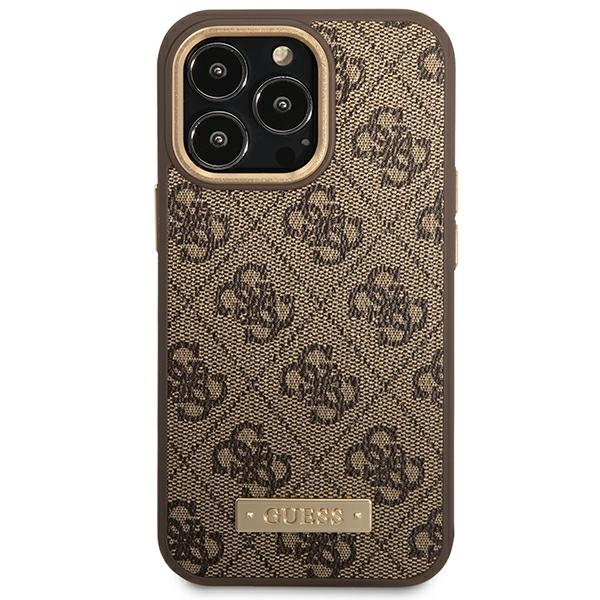 iTok webáruház - Guess Guess GUHMP14LU4GPRW iPhone 14 Pro 6,1 hüvelykes barna kemény tok MagSafe 3 Guess GUHMP14LU4GPRW iPhone 14 Pro 6.1 "brown / brown hard case 4G Logo Plate MagSafe