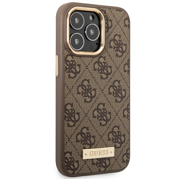 iTok webáruház - Guess Guess GUHMP14LU4GPRW iPhone 14 Pro 6,1 hüvelykes barna kemény tok MagSafe 4 Guess GUHMP14LU4GPRW iPhone 14 Pro 6.1 "brown / brown hard case 4G Logo Plate MagSafe