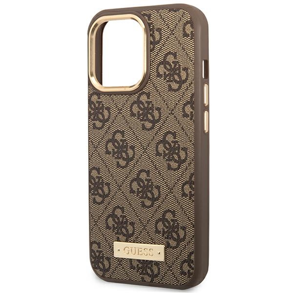 iTok webáruház - Guess Guess GUHMP14LU4GPRW iPhone 14 Pro 6,1 hüvelykes barna kemény tok MagSafe 6 Guess GUHMP14LU4GPRW iPhone 14 Pro 6.1 "brown / brown hard case 4G Logo Plate MagSafe