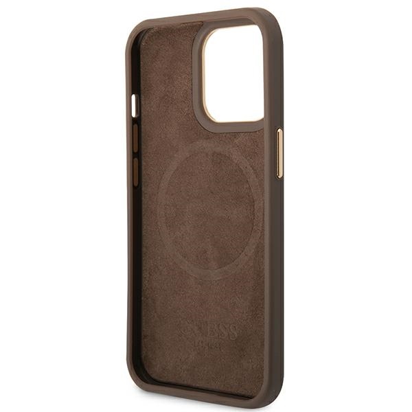 iTok webáruház - Guess Guess GUHMP14LU4GPRW iPhone 14 Pro 6,1 hüvelykes barna kemény tok MagSafe 7 Guess GUHMP14LU4GPRW iPhone 14 Pro 6.1 "brown / brown hard case 4G Logo Plate MagSafe