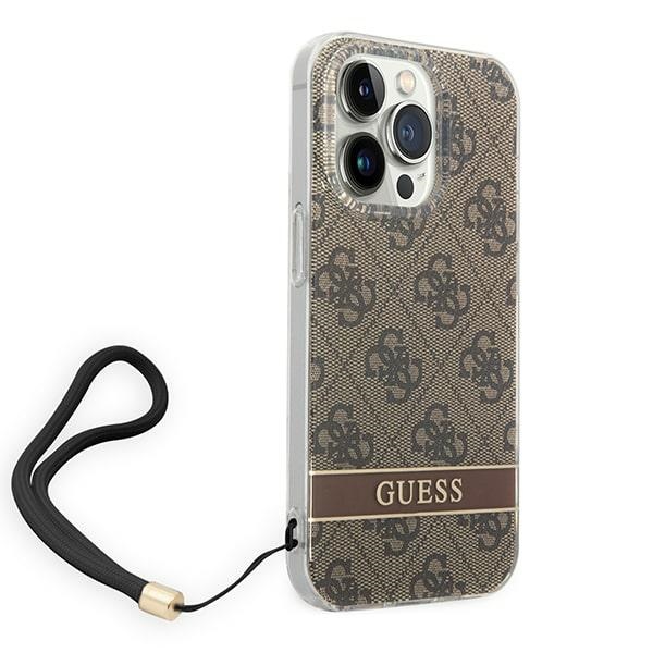 iTok webáruház - Guess Guess GUOHCP14LH4STW iPhone 14 Pro barna tok nyakpánttal 3 Guess GUOHCP14LH4STW iPhone 14 Pro 6.1 "brown / brown hardcase 4G Print Strap