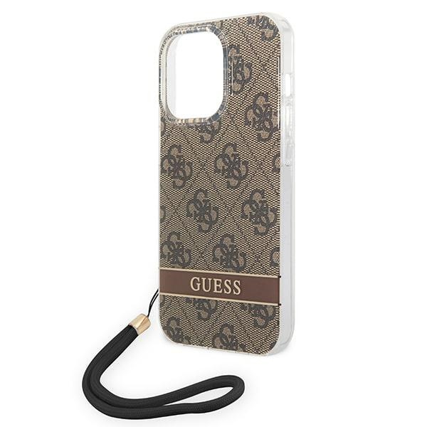 iTok webáruház - Guess Guess GUOHCP14LH4STW iPhone 14 Pro barna tok nyakpánttal 5 Guess GUOHCP14LH4STW iPhone 14 Pro 6.1 "brown / brown hardcase 4G Print Strap