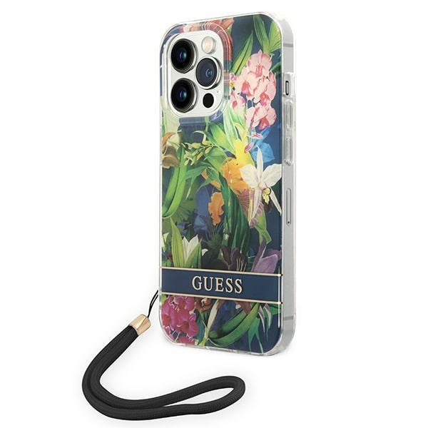 iTok webáruház - Guess Guess GUOHCP14LHFLSB Flower Strap tok iPhone 14 Pro 6,1 hüvelykes készülékhez – kék 1 Guess GUOHCP14LHFLSB iPhone 14 Pro 6.1 "blue / blue hardcase Flower Strap