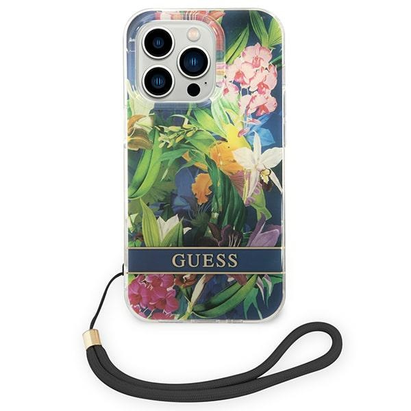 iTok webáruház - Guess Guess GUOHCP14LHFLSB Flower Strap tok iPhone 14 Pro 6,1 hüvelykes készülékhez – kék 2 Guess GUOHCP14LHFLSB iPhone 14 Pro 6.1 "blue / blue hardcase Flower Strap
