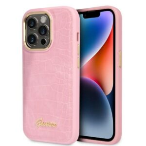 Guess Croco Collection tok iPhone 14 Pro készülékhez (rózsaszín)
