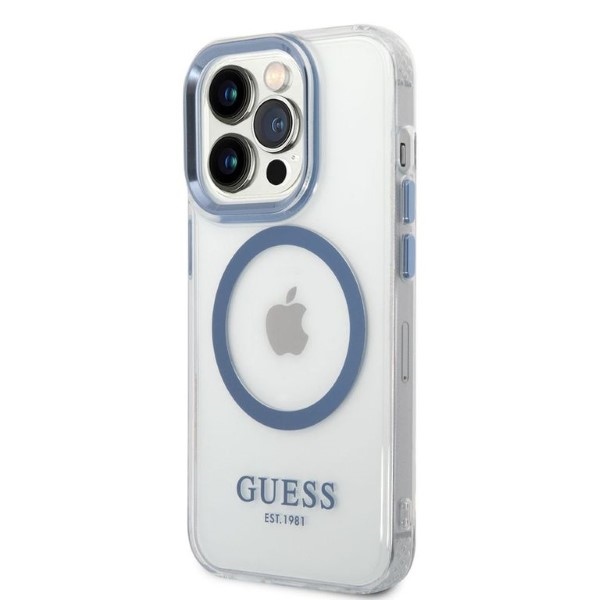 iTok webáruház - Guess Guess Metal Outline MagSafe tok iPhone 14 Pro készülékhez (kék) 2 Guess Metal Outline MagSafe case for iPhone 14 Pro (kék)