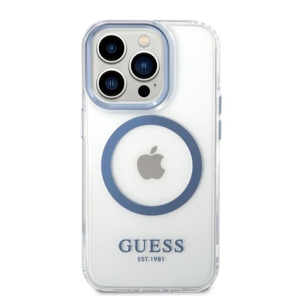 iTok webáruház - Guess Guess Metal Outline MagSafe tok iPhone 14 Pro készülékhez (kék) 3 Guess Metal Outline MagSafe case for iPhone 14 Pro (kék)
