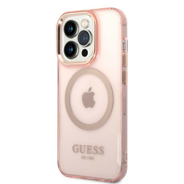 iTok webáruház - Guess Guess GUHMP14LHTCMP iPhone 14 Pro 6.1" tok – Gold Outline MagSafe 2 Guess GUHMP14LHTCMP iPhone 14 Pro 6.1" pink/pink hard case Gold Outline Translucent MagSafe