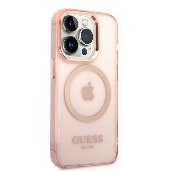 iTok webáruház - Guess Guess GUHMP14LHTCMP iPhone 14 Pro 6.1" tok – Gold Outline MagSafe 4 Guess GUHMP14LHTCMP iPhone 14 Pro 6.1" pink/pink hard case Gold Outline Translucent MagSafe