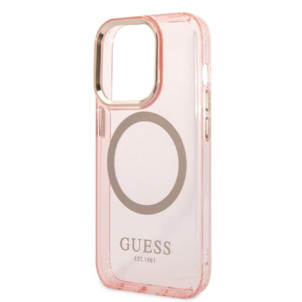 iTok webáruház - Guess Guess GUHMP14LHTCMP iPhone 14 Pro 6.1" tok – Gold Outline MagSafe 6 Guess GUHMP14LHTCMP iPhone 14 Pro 6.1" pink/pink hard case Gold Outline Translucent MagSafe