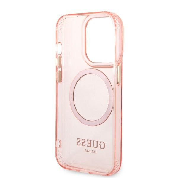 iTok webáruház - Guess Guess GUHMP14LHTCMP iPhone 14 Pro 6.1" tok – Gold Outline MagSafe 7 Guess GUHMP14LHTCMP iPhone 14 Pro 6.1" pink/pink hard case Gold Outline Translucent MagSafe