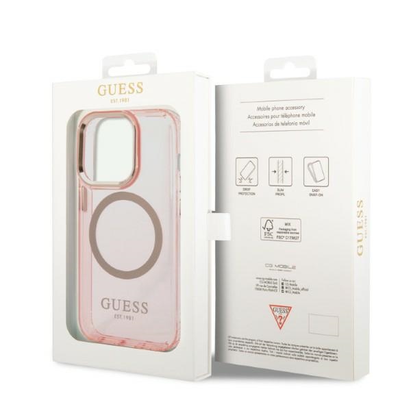 iTok webáruház - Guess Guess GUHMP14LHTCMP iPhone 14 Pro 6.1" tok – Gold Outline MagSafe 8 Guess GUHMP14LHTCMP iPhone 14 Pro 6.1" pink/pink hard case Gold Outline Translucent MagSafe