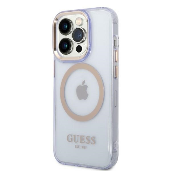 iTok webáruház - Guess Guess GUHMP14LHTCMU Gold Outline MagSafe tok iPhone 14 Pro 6,1 hüvelykes készülékhez – lila/arany 2 Guess GUHMP14LHTCMU iPhone 14 Pro 6.1" purple/purple hard case Gold Outline Translucent MagSafe