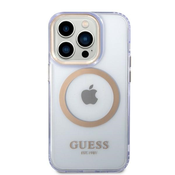 iTok webáruház - Guess Guess GUHMP14LHTCMU Gold Outline MagSafe tok iPhone 14 Pro 6,1 hüvelykes készülékhez – lila/arany 3 Guess GUHMP14LHTCMU iPhone 14 Pro 6.1" purple/purple hard case Gold Outline Translucent MagSafe