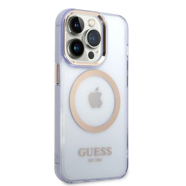 iTok webáruház - Guess Guess GUHMP14LHTCMU Gold Outline MagSafe tok iPhone 14 Pro 6,1 hüvelykes készülékhez – lila/arany 4 Guess GUHMP14LHTCMU iPhone 14 Pro 6.1" purple/purple hard case Gold Outline Translucent MagSafe