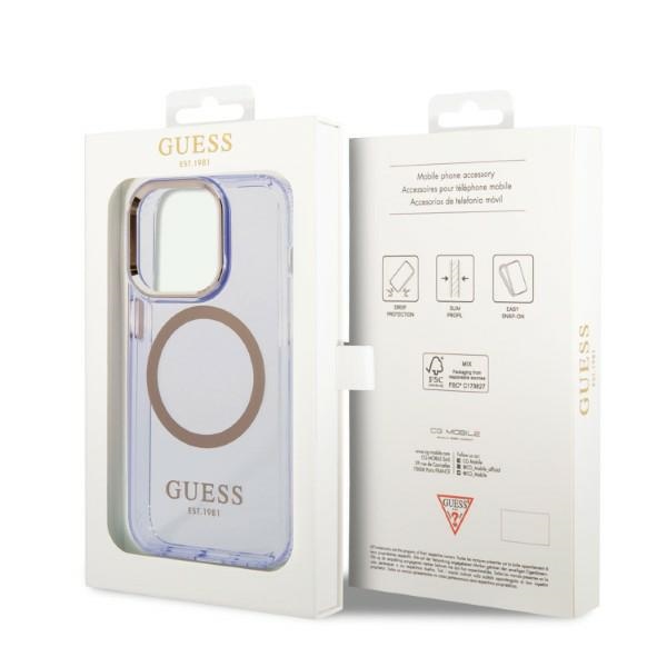 iTok webáruház - Guess Guess GUHMP14LHTCMU Gold Outline MagSafe tok iPhone 14 Pro 6,1 hüvelykes készülékhez – lila/arany 8 Guess GUHMP14LHTCMU iPhone 14 Pro 6.1" purple/purple hard case Gold Outline Translucent MagSafe