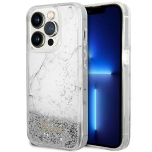 Guess GUHCP14LLCSGSGH iPhone 14 Pro 6,1 hüvelykes fehér keménytok Liquid Glitter Marble
