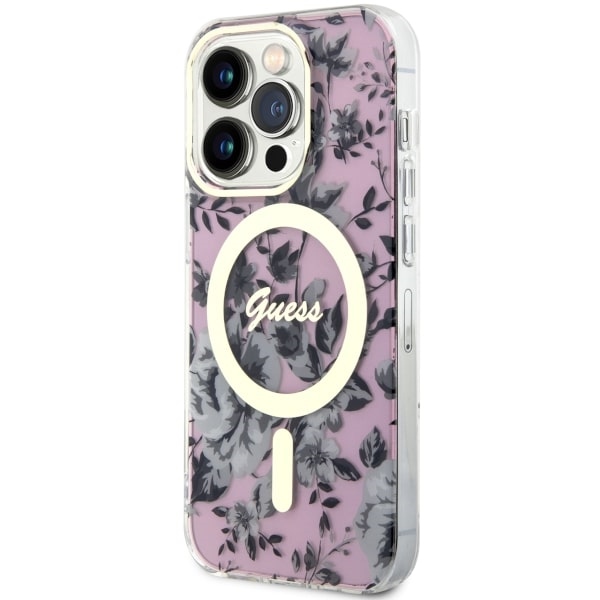 iTok webáruház - Guess Guess GUHMP14LHCFWSP Flower MagSafe tok iPhone 14 Pro készülékhez 2 Guess GUHMP14LHCFWSP iPhone 14 Pro 6.1" pink/pink hardcase Flower MagSafe