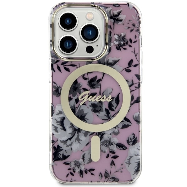 iTok webáruház - Guess Guess GUHMP14LHCFWSP Flower MagSafe tok iPhone 14 Pro készülékhez 3 Guess GUHMP14LHCFWSP iPhone 14 Pro 6.1" pink/pink hardcase Flower MagSafe