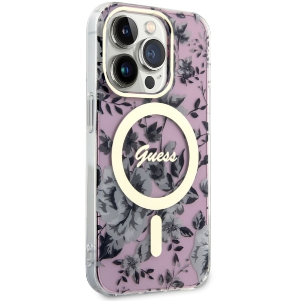 iTok webáruház - Guess Guess GUHMP14LHCFWSP Flower MagSafe tok iPhone 14 Pro készülékhez 4 Guess GUHMP14LHCFWSP iPhone 14 Pro 6.1" pink/pink hardcase Flower MagSafe